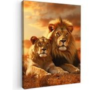 OnlyWow© Poster da Esterno 50x70 cm Giardino Decor Design Moderno Dipingere Tele Balcone Terrazzo Decorazione Muro Murali Leoni - Tramonto - Africa - Savana - Animali