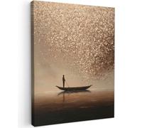 OnlyWow© Poster da Esterno 50x70 cm Giardino Decor Design Moderno Dipingere Tele Balcone Terrazzo Decorazione Muro Murali Barca - Foglie - Oro - Acqua