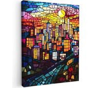 OnlyWow© Poster da Esterno 60x80 cm Giardino Decor Design Moderno Dipingere Tele Balcone Terrazzo Decorazione Muro Murali Città - Luna - Mosaico - Colorato