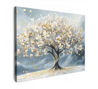 OnlyWow© Poster da Esterno 70x50 cm Giardino Canvas Balcone Parete Terrazzo Decorazione Murali Quadretti Accessori Telo Albero - Inverno - Albero della Vita - Moderno - Oro
