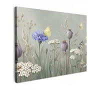 OnlyWow© Poster da Esterno 70x50 cm Giardino Decor Design Moderno Dipingere Tele Balcone Terrazzo Decorazione Muro MuraliFarfalle - Fiori Campo - Illustrazione
