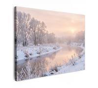 OnlyWow© Poster da Esterno 70x50 cm Giardino Decor Design Moderno Dipingere Tele Balcone Terrazzo Decorazione Muro MuraliFiume - Inverno - Paesaggio - Neve - Alba