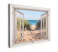 OnlyWow© Poster da Esterno 70x50 cm Giardino Decor Design Moderno Dipingere Tele Balcone Terrazzo Decorazione Muro Murali Sguardo - Spiaggia - Mare - Dune - Sabbia - Acqua - Erba Alta