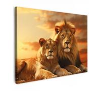OnlyWow© Poster da Esterno 70x50 cm Giardino Decor Design Moderno Dipingere Tele Balcone Terrazzo Decorazione Muro Murali Leoni - Tramonto - Africa - Savana - Animali