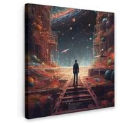 OnlyWow© Poster da Esterno 80x80 cm Giardino Canvas Balcone Parete Terrazzo Decorazione Murali Quadretti Accessori Telo Extraterrestre - Astronauta - Pianeti - Spazio