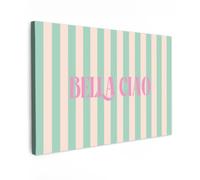 OnlyWow© Poster da Esterno 90x60 cm Giardino Decor Design Moderno Dipingere Tele Balcone Terrazzo Decorazione Muro Murali Rosa - Verde - A Righe - Bella Ciao