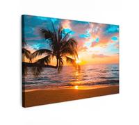OnlyWow© Poster da Esterno 90x60 cm Giardino Decor Design Moderno Dipingere Tele Balcone Terrazzo Decorazione Muro Murali Palma - Tramonto - Orizzonte - Spiaggia - Mare - Tropicale