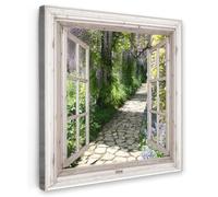OnlyWow© Poster da Esterno Giardino Decor Design Moderno Dipingere Tele | 50x50 cm - Balcone Terrazzo Decorazione Muro Murali Glicine - Fiori - Vista - Albero - Primavera