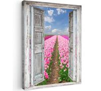 OnlyWow© Poster da Esterno Giardino Decor Design Moderno Dipingere Tele | 50x70 cm - Balcone Terrazzo Decorazione Muro Murali Fiori - Tulipani - Vista - Arcobaleno