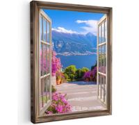 OnlyWow© Poster da Esterno Giardino Decor Design Moderno Dipingere Tele | 70x100 cm - Balcone Terrazzo Decorazione Muro Murali Sguardo in avanti - Montagna - Paesaggio - Vista - Lago