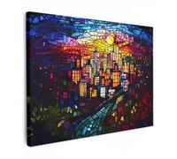OnlyWow© Poster da Esterno Giardino Decor Design Moderno Dipingere Tele | 70x50 cm - Balcone Terrazzo Decorazione Muro Murali Città - Luna - Mosaico - Colorato