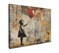 OnlyWow© Poster da Esterno Giardino Decor Design Moderno Dipingere Tele | 70x50 cm - Balcone Terrazzo Decorazione Muro Murali Graffiti - Banksy - Ragazza - Arte di strada