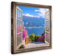OnlyWow© Poster da Esterno Giardino Decor Design Moderno Dipingere Tele | 80x80 cm - Balcone Terrazzo Decorazione Muro Murali Sguardo in avanti - Montagna - Paesaggio - Vista - Lago