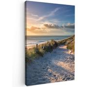 OnlyWow© Quadro da Giardino 100x150 cm Decoration Murale Balcone Terrazzo Decori Telo Decorativo Stampa Grande Bellissimi Home Decoro Tramonto - Spiaggia - Duna - Erba - Panchina