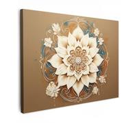 OnlyWow© Quadro da Giardino 100x70 cm Decoration Murale Balcone Terrazzo Decori Telo Decorativo Stampa Grande Bellissimi Home Decoro Mandala - Fiori - Bianco - Marrone