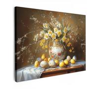 OnlyWow© Quadro da Giardino 100x70 cm Decoration Murale Balcone Terrazzo Decori Telo Decorativo Stampa Grande Bellissimi Home Decoro Uova di Pasqua - Natura Morta - Vaso
