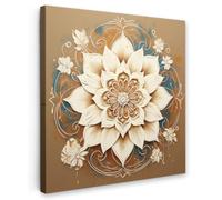 OnlyWow© Quadro da Giardino 50x50 cm Decoration Murale Balcone Terrazzo Decori Telo Decorativo Stampa Grande Bellissimi Home Decoro Mandala - Fiori - Bianco - Marrone