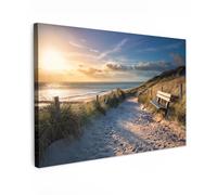 OnlyWow© Quadro da Giardino 60x40 cm Decoration Murale Balcone Terrazzo Decori Telo Decorativo Stampa Grande Bellissimi Home Decoro Tramonto - Spiaggia - Duna - Erba - Panchina