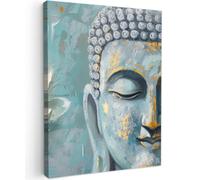 OnlyWow© Quadro da Giardino 60x80 cm Decoration Murale Balcone Terrazzo Decori Telo Decorativo Stampa Grande Bellissimi Home Decoro Buddha - Fiore - Loto - Oro - Lusso