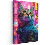 OnlyWow© Quadro da Giardino 60x90 cm Foto Stampe Quadretti Grandi Dimensioni Balcone Telo Terrazzo Pareti Dipinti Murali Graffiti - Gatto - Pop Art - Cina - Neon