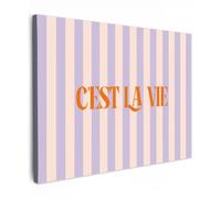 OnlyWow© Quadro da Giardino 80x60 cm Decoration Murale Balcone Terrazzo Decori Telo Decorativo Stampa Grande Bellissimi Home Decoro Lilla - Arancione - A Righe - C'Est La Vie