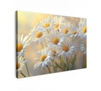 OnlyWow© Quadro da Giardino 90x60 cm Decoration Murale Balcone Terrazzo Decori Telo Decorativo Stampa Grande Bellissimi Home Decoro Margherite - Bianco - Luce Solare