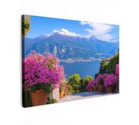 OnlyWow© Quadro da Giardino 90x60 cm Decoration Murale Balcone Terrazzo Decori Telo Decorativo Stampa Grande Bellissimi Home Decoro Lago di Como - Italia - Paesaggio