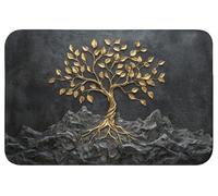 OnlyWow© Tappetino Bagno 60x40 cm Tappeto Doccia Bath Mat Antiscivolo Moderni Decorazioni Memory Foam Lavabile Tappeti Wc Foglie - Oro - Albero - Roccia