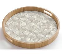 OnlyWow© Vassoio Con Manici Rotondo 50x50 cm Vassoi Di Legno Quercia Per Caffe Resistente Al Calore Design Servitore Portavivande Cucina Piastrelle - Naturale - Grigio