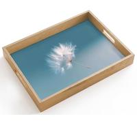 OnlyWow© Vassoio Legno Quercia Vassoi Da Portata Con Manici Per Caffe | 40x30 cm - Rettangolare - Servitore Resistente Al Calore Design Tray Peluria dente leone - Blu - Aria