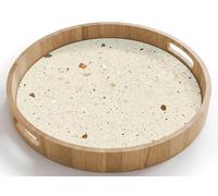 OnlyWow© Vassoio Per Caffe Rotondo 40x40 cm Vassoi Di Legno Quercia Da Portata Colazione Resistente Ai Graffi Cucina Tray Con Manici Terrazzo - Decorazione - Piastrelle - Modelli