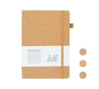 OnMove Lined Notebook Journal for Women Men 160 Pages A5 Hardcover Leather with Pen Holder College Ruled Journals for Work Note Taking Travel School (Cork-1)