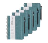 OnMove Quaderni a spirale per donne e uomini, confezione da 5 pezzi, copertina rigida in pelle con portapenne, formato A5, 160 pagine, carta spessa 100 g/m², per lavoro e scuola (celeste)