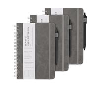 OnMove Quaderno a spirale per donne e uomini, confezione da 3 pezzi, copertina rigida in pelle con portapenne, formato A5, 160 pagine, carta spessa 100 g/m², per lavoro e scuola (grigio)