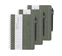 OnMove Quaderno a spirale per donne e uomini, confezione da 3 pezzi, copertina rigida in pelle con portapenne, formato A5, 160 pagine, carta spessa 100 g/m², per lavoro e scuola (verde)