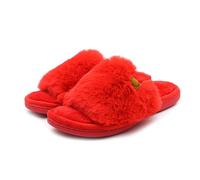 Onmygogo Furry Indoor Home Pantofole da donna con suola in gomma antiscivolo, in pelliccia sintetica, scarlatto, 38/39 EU