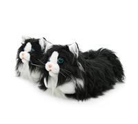 Onmygogo Pantofole a forma di animale per donne, uomini e bambini, pantofole invernali pelose pelose in peluche a forma di gatto per adulti, Gatto Persiano Nero, 39/42 EU