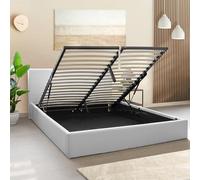 OnNuvo Letto Contenitore Matrimoniale 160x190 cm Imbottito LONDON, Vano Sotto Letto 23 cm, Sollevamento Idraulico, Montaggio Semplice, Con DOGHE ANTIRUMORE in Faggio Naturale, Grigio Chiaro