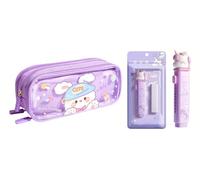 Onpalm Enterprise Kawaii - Set di cancelleria viola per ragazze, astuccio Kawaii con cerniera e gomma a pressione con ricariche, regalo per bambini, Baby Bunny + gomma, 12 cm x 6 cm x 23 cm, Astuccio