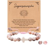 Onperpoe Bracciale da donna con perle di alta qualità, rosa, diaspro curativo, 8 mm, regalo per la prima comunione, regalo per ragazze e ragazze, regalo cristiano, con confezione regalo, 16.5-30cm