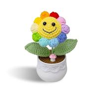 Onperpoe Fiore artificiale all'uncinetto, fiori all'uncinetto con viso sorridente, lana lavorata a mano, faccina sorridente, vaso di fiori di sbuffo per la decorazione della casa, regali per famiglie