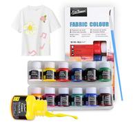Onperpoe Set di colori colorati per tessuti, 12 colori permanenti, set di colori acrilici lavabili con pennello per dipingere vestiti, scarpe, tela, pelle, jeans, borse