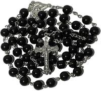 ONRAGT Collana Rosario Donna Uomo, Bomboniera Comunione Ragazza Ragazzo, Regali per Anziani e Persone Care (Nero)