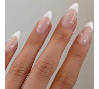 OnSaya French False Nails Pearls Press on Nails Artificial Stick on Nails Reusable Ballerina Acrylic Almond Fake Nails 24pcs for Women and Girls (Color : Pink, Size : 26 Piece Set)
