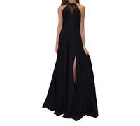 Onsoyours Abiti da Cerimonia Donna Lunghi Eleganti Trasparente Pizzo Semplice Glamorous Cucitura Abito da Sera Smanicato Backless Vita Alta Spacco da Cocktail Partito Vestiti B Nero 42