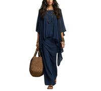 Onsoyours Abito Donna Elegante Chiffon Capes Suit | Cerimonia Sera Abiti Boho Due Pezzi Set Senza Maniche Maxi Vestiti Scialli Vacanza Spiaggia Dress
