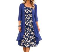 Onsoyours Abito Donna Elegante Floreale Vestito Suit | Cerimonia Sera Abiti Boho Stampa Due Pezzi Set Senza Maniche Vestiti Cardigan In Chiffon Vacanza Spiaggia Dress