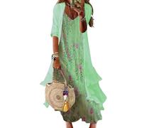 Onsoyours Abito Donna Floreale Vestito Suit Elegante Cerimonia Sera Abiti Boho Stampa Due Pezzi Set Senza Maniche Spaghettiträger Vestiti Cardigan in Chiffon Vacanza Spiaggia Dress A04 Verde L