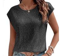 Onsoyours Canotta Donna con Paillettes Canotta Gilet Donna Canottiera Estiva Camiciola Senza Maniche Scintilla Glitter Lustrini Tank Top Camicia Maglietta T-Shirt Discoteca A Nero S
