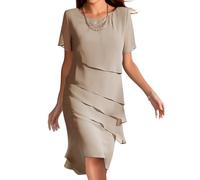 Onsoyours Donna Estivo Abito in Chiffon Casual Vestito a Senza Maniche Abiti con Scollo Rotondo Abito di Media Lunghezza Abiti in Ferro a Torta B Cammello S
